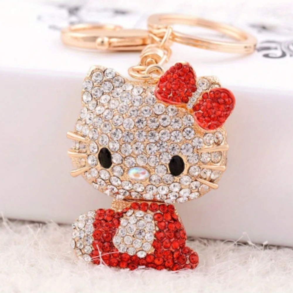 Hello Kitty Red and Silver Crystal Key Chain Bag Charm
